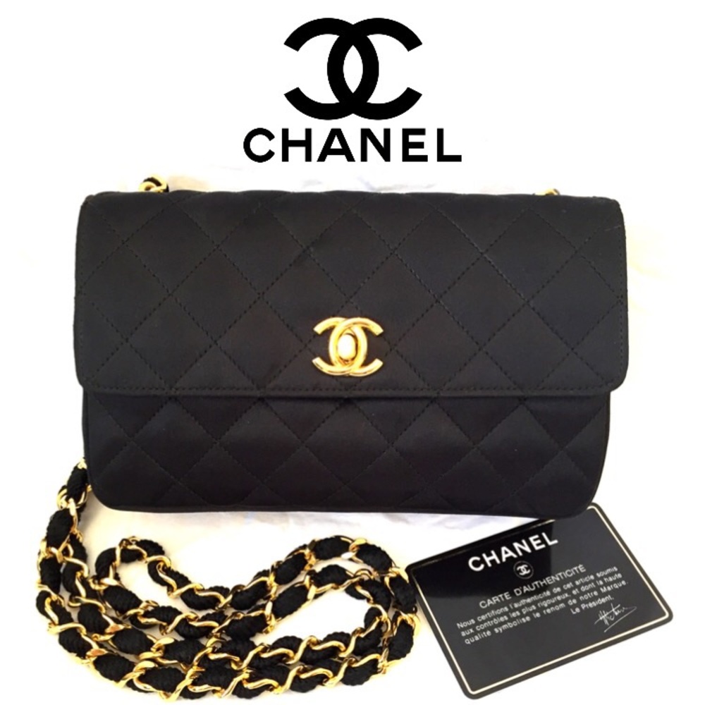 CHANEL  black quilted satin vintage mini flap Bag